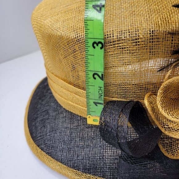 Beige and Black Twist Bow  Knot Feathers Structured Sinamay Dress Hat Derby Hat - Picture 10 of 12